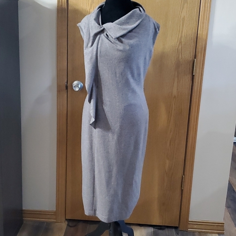 Lafayette 148 virgin wool cowl neck taupe sleeveless dress NWT